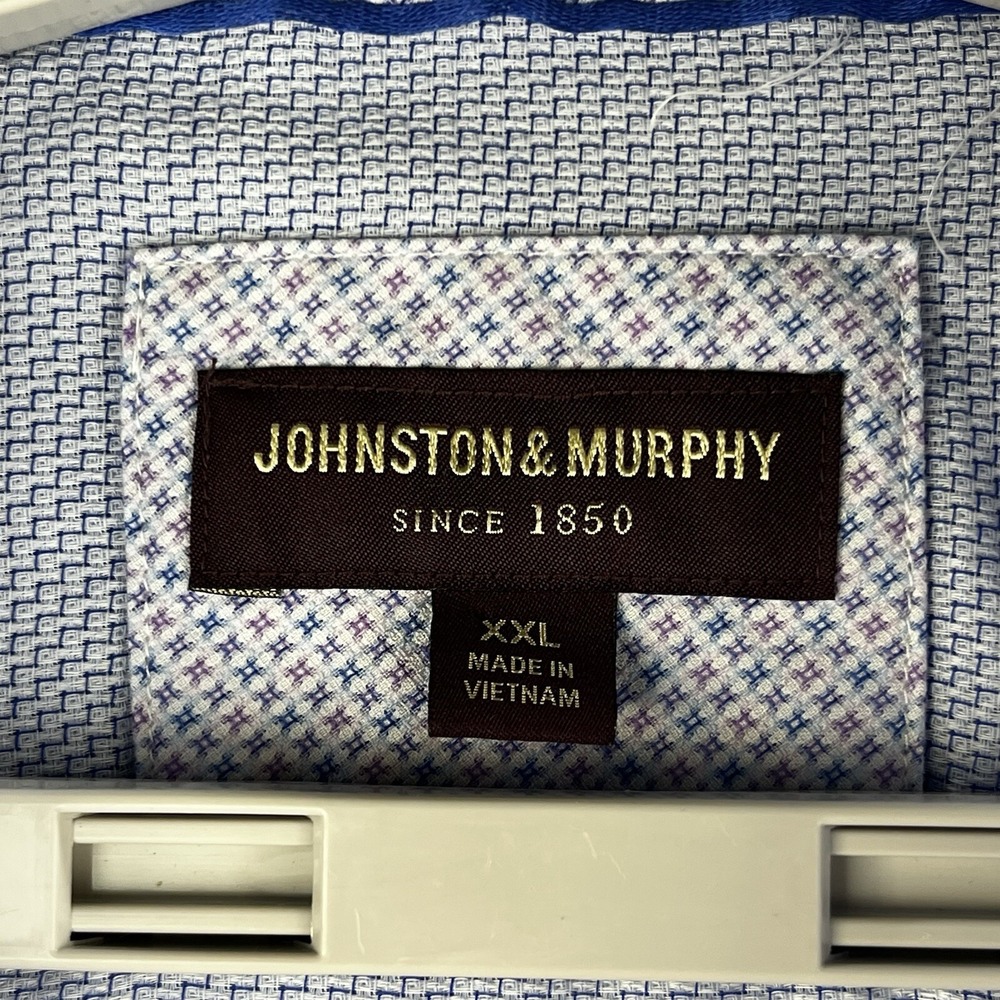 Johnston & Murphy‎ Shirt Blue White Mens 2XL Geometric Flip Cuff Long Sleeve - Picture 7 of 12